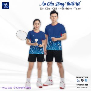 Áo cầu lông thiết kế chính hãng xanh navy viền đỏ VNCBMT13