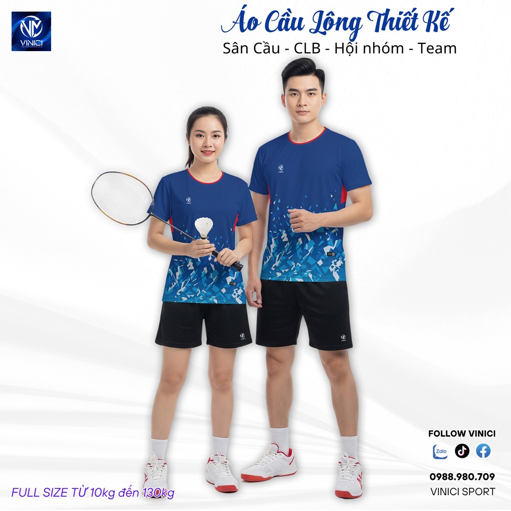 Áo cầu lông thiết kế chính hãng xanh navy viền đỏ VNCBMT13