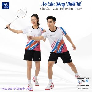 Áo Cầu Lông Thiết Kế Trắng Đỏ VNCBMT55 – Phong Cách Năng Động Cho Mọi Cuộc Chơi