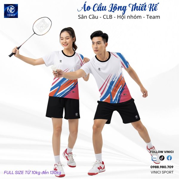 Áo Cầu Lông Thiết Kế Trắng Đỏ VNCBMT55 – Phong Cách Năng Động Cho Mọi Cuộc Chơi