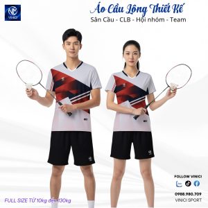 Áo Cầu Lông Thiết Kế Đẹp VNCBMT35 Màu Trắng Phối Đỏ