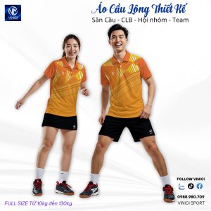 Áo cầu lông thiết kế Có Cổ Vinici Màu Cam phối vàng đẹp