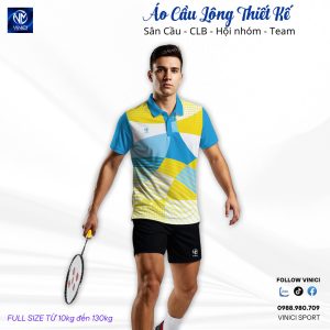 Áo Cầu Lông Thiết Kế Họa Tiết Đẹp Độc Đáo Màu Xanh Dương