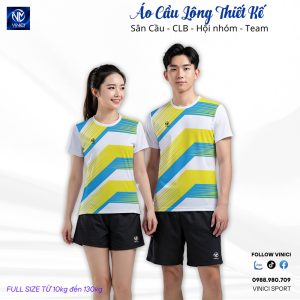 Áo cầu lông thiết kế trắng phối vàng chanh xanh neon VINICI