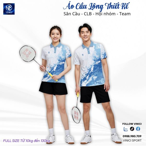 Áo Cầu Lông Thiết Kế VNC08091 - Trắng Xanh Năng Động - Ảnh 2