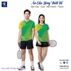 Áo Cầu Lông Thiết Kế VNC08096 Màu Xanh Lá Phối Vàng Đẹp