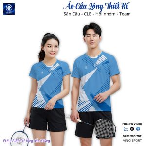 Áo cầu lông thiết kế VNC08098 - Xanh Nhạt phối trắng nhẹ nhàng