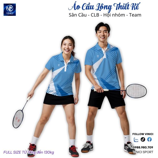 Áo cầu lông thiết kế VNC08098 - Xanh Nhạt phối trắng nhẹ nhàng - Ảnh 2