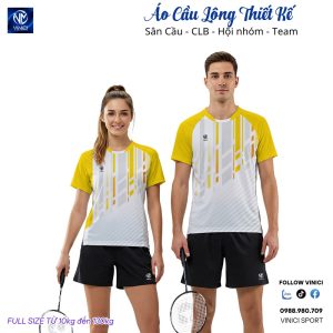 Áo cầu lông thiết kế VINICI VNC08106 trắng vàng thi đấu đẹp