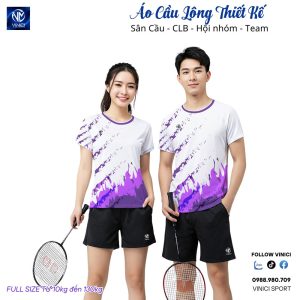 Áo cầu lông thiết kế VNC08108 trắng tím phối nổi bật