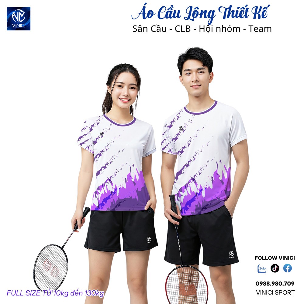 áo cầu lông thiết kế trắng tím VNC08108 cho đội nhóm công ty