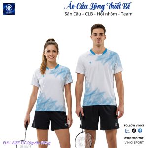 Áo cầu lông thiết kế VNC08109 trắng phối xanh nhạt đẹp