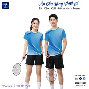 Áo Cầu Lông Thiết Kế VNC08110 Màu Xanh Ya phối họa tiết đẹp