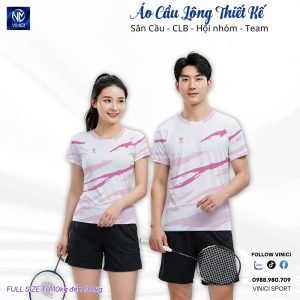 Áo Cầu Lông Thiết Kế Trắng Phối Hồng Pastel VNC08114