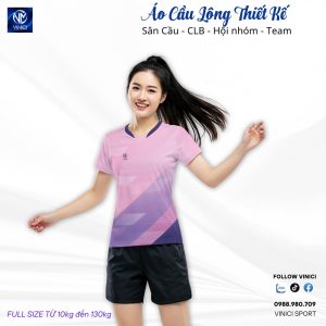 Áo cầu lông thiết kế VNC08116 - Hồng pastel phối tím thời trang, thể thao