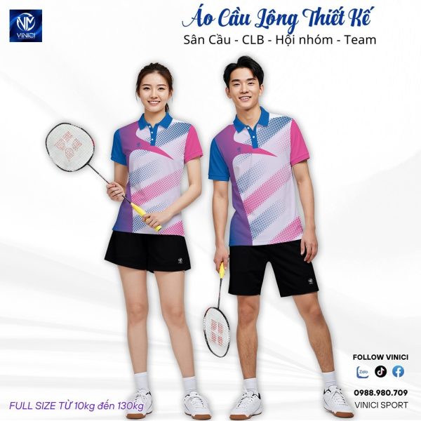 Áo cầu lông thiết kế VNC08115 phối hồng tím nổi bật - Ảnh 2