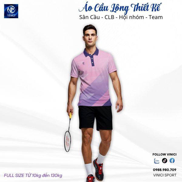 Áo cầu lông thiết kế VNC08116 - Hồng pastel phối tím thời trang, thể thao - Ảnh 2