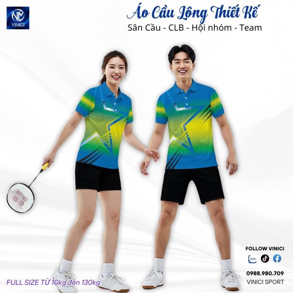 Áo cầu lông thiết kế xanh dương phối vàng chanh năng động - Ảnh 2