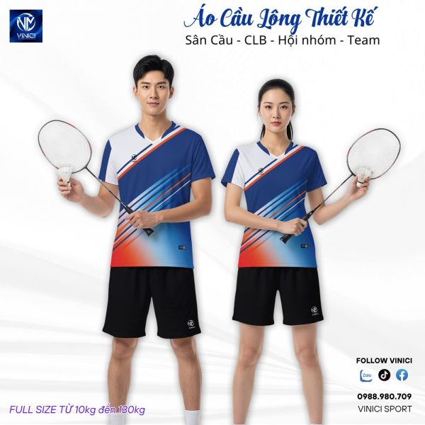 Áo Cầu Lông Thiết Kế VNCBMT10 - Xanh Dương Nổi Bật & Cá Tính