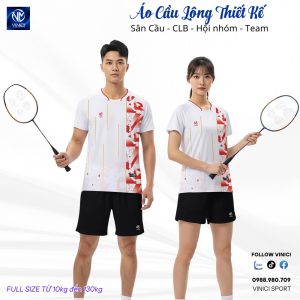 Áo Cầu Lông Thiết Kế VNCBMT37 Trắng Đỏ - Unisex Thể Thao Năng Động