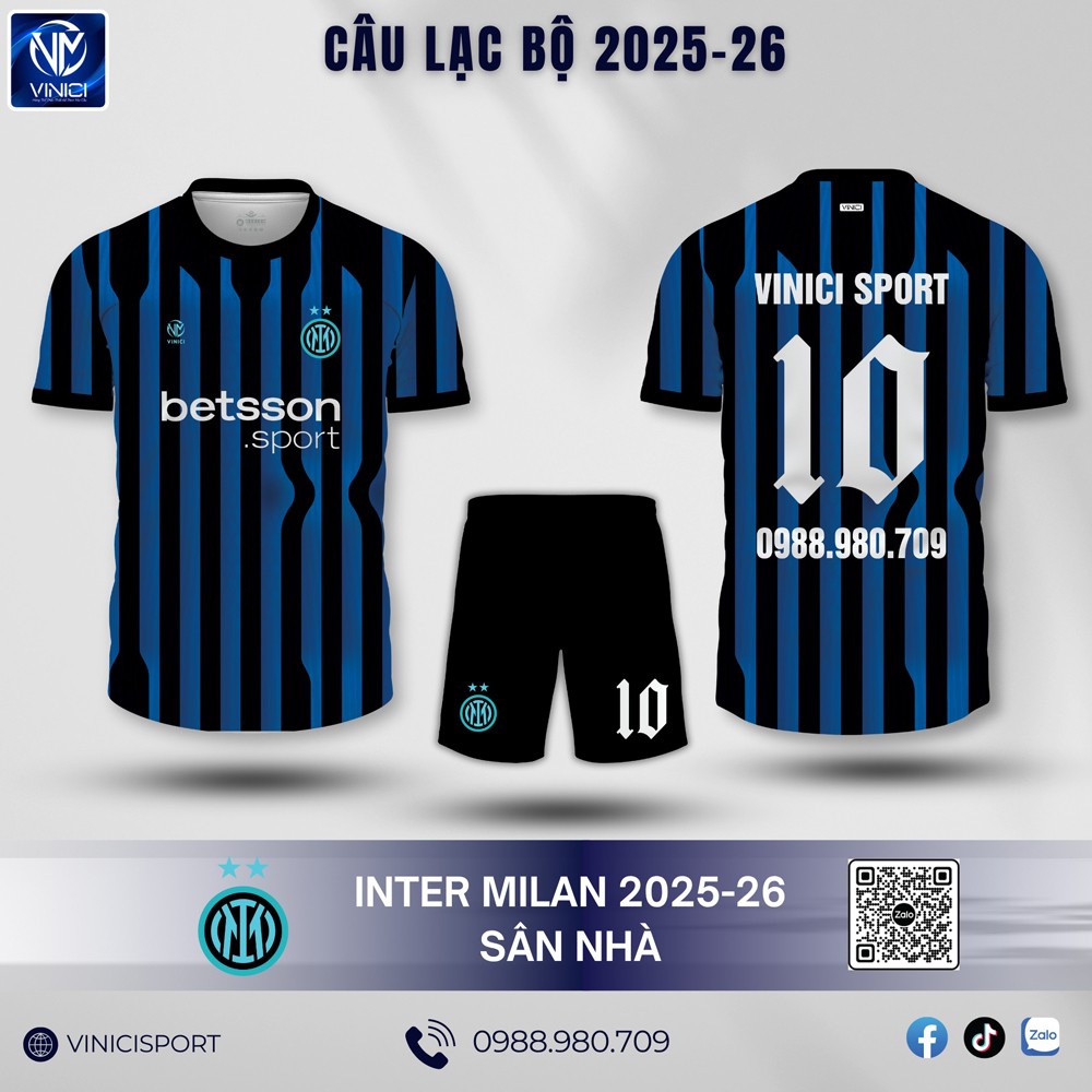 Áo CLB bóng đá Inter Milan sân nhà 2025-26 xanh đen