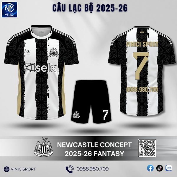 Áo Bóng Đá CLB Newcastle Concept 2025-26 Màu Đen Trắng đẹp