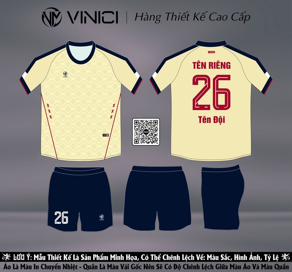 Áo đá banh thiết kế BD08022 tông vàng kem kết hợp xanh navy, trẻ trung và nổi bật