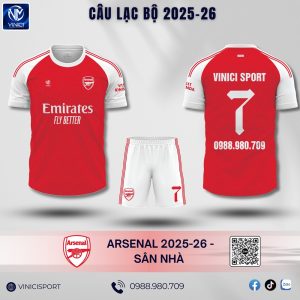 Áo đấu bóng đá clb Arsenal sân nhà 2025-2026 màu đỏ