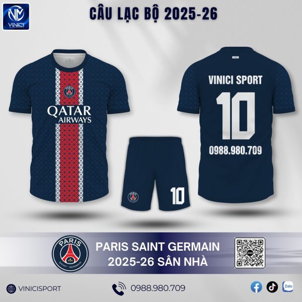 Áo Đấu Bóng Đá CLB PSG 2025-2026 Sân Nhà Xanh Đen