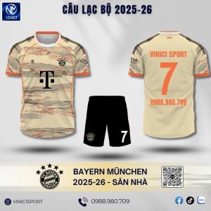 Áo đấu Bayern München 2025-2026 sân nhà màu be rằn ri