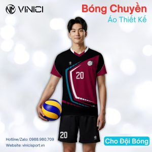 Áo bóng chuyền thiết kế VINICI - Đen & Đỏ rượu vang cá tính