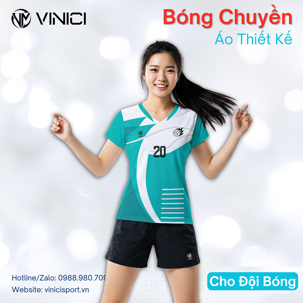 Áo bóng chuyền thiết kế Vinici màu xanh ngọc BC21 cho đội nữ và CLB phong trào