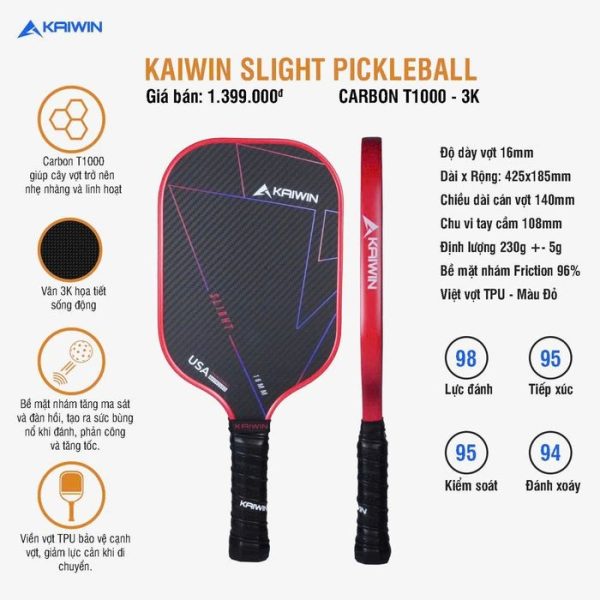 Vợt Pickleball Kaiwin Slight - Đỏ Đen Mạnh Mẽ Và Chuyên Nghiệp
