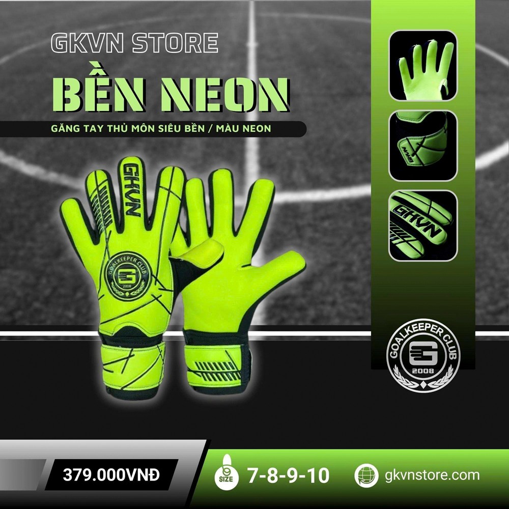 Găng tay thủ môn GKVN BỀN NEON màu xanh nổi bật – Thiết kế ôm tay và bền bỉ