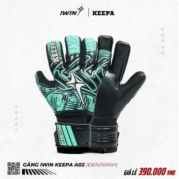 Găng Tay Thủ Môn IWIN KEEPA A02 - Đen Xanh Nổi Bật, Bắt Bóng Cực Đỉnh