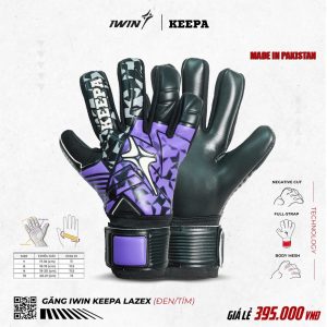 Găng tay thủ môn IWIN KEEPA LAZEX Đen Tím – Phong cách mạnh mẽ, công nghệ hiện đại