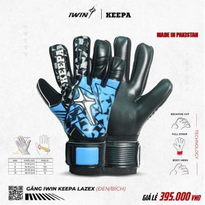 Găng tay thủ môn iWin Keepa Lazex màu đen/bích - Thiết kế Negative Cut ôm tay, chuẩn thi đấu