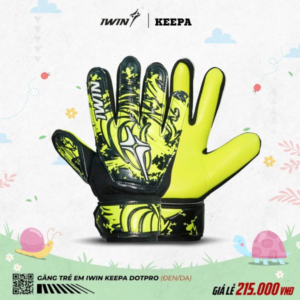 Găng Tay Thủ Môn Trẻ Em IWIN KEEPA DOTPRO Đen Da - Màu Vàng Neon Nổi Bật