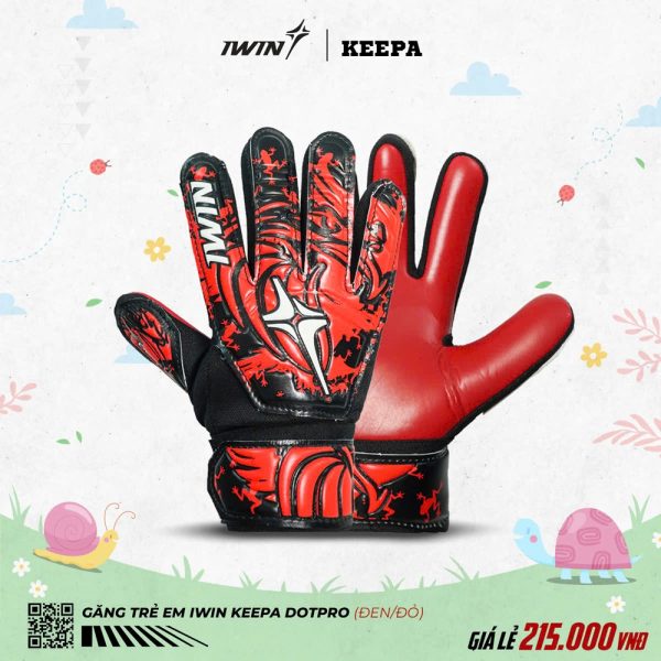 Găng Tay Thủ Môn Trẻ Em IWIN KEEPA DOTPRO - Đen Đỏ