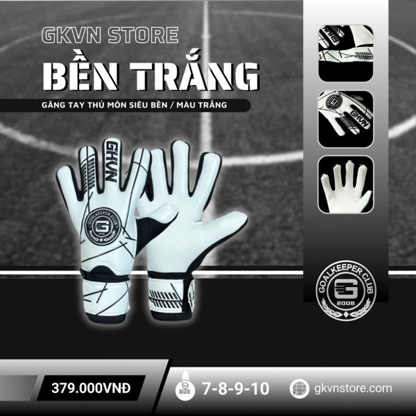 Găng tay thủ môn GKVN BEN màu trắng - Hiện đại, Bền bỉ, Bắt dính tối ưu