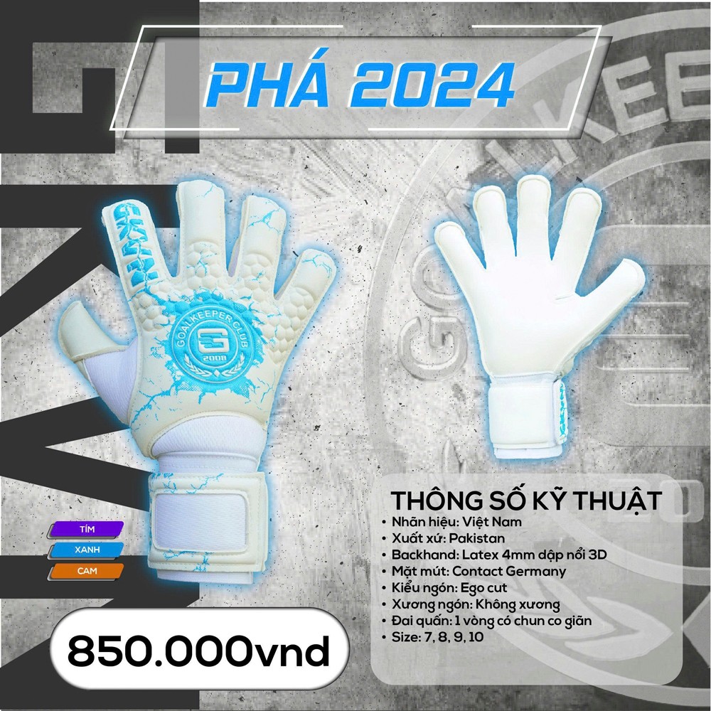 Găng tay thủ môn GKVN PHÁ 2024 màu trắng xanh neon