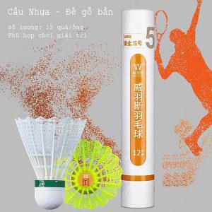 Quả Cầu Lông Nhựa Đế Gỗ WEIYUSI Gold No.5 – Trắng Vàng Cam Chất Lượng Cao - Ống 12 quả