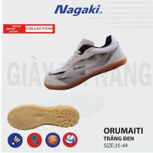 Giày Thể Thao Nagaki Orumaiti Trắng Đen - Đế Nâu Chống Trượt