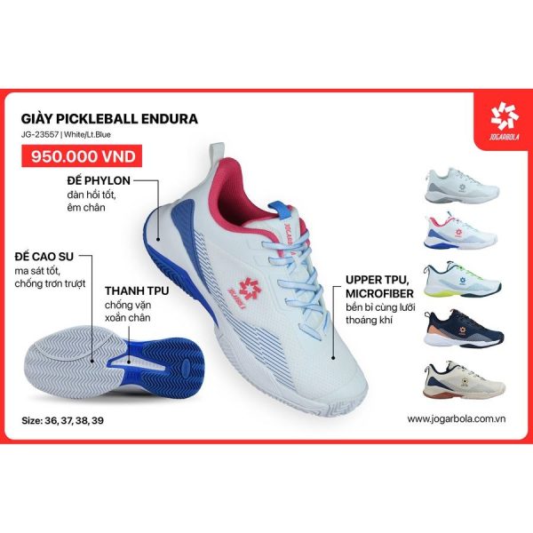 Giày Pickleball Endura JG-23557 Trắng Xanh - Sự lựa chọn bền bỉ cho mọi sân đấu