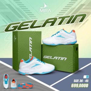 Giày MIRA GELATIN Trắng Xanh - Thoáng Khí & Êm Ái Cho Vận Động Cường Độ Cao