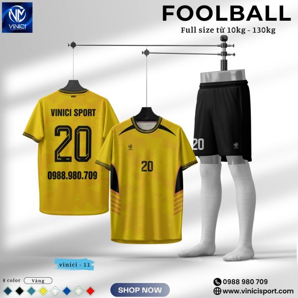 Áo Bóng Đá Không Logo Thiết Kế VINICI SPORT Vàng Đen - Năng Động và Mạnh Mẽ