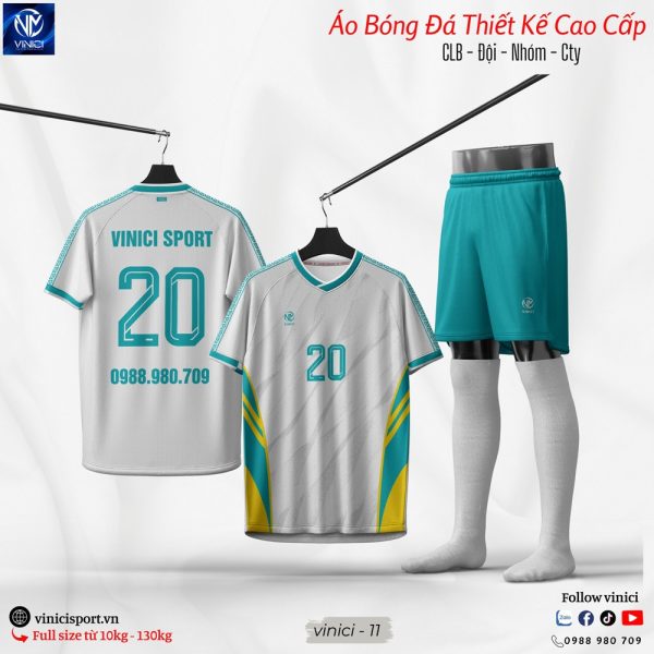 Áo Bóng Đá Thiết Kế Không Logo Vinici 11 Vàng Phối Xanh Bích Đẹp Độc Đáo - Ảnh 5