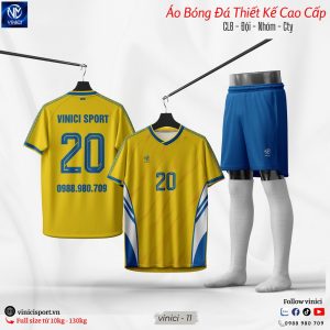 Áo Bóng Đá Thiết Kế Không Logo Vinici 11 Vàng Phối Xanh Bích Đẹp Độc Đáo