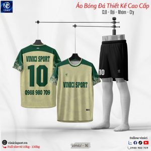 Áo Bóng Đá Thiết Kế Không Logo Màu Kem Phối Xanh Rêu đẹp nhất
