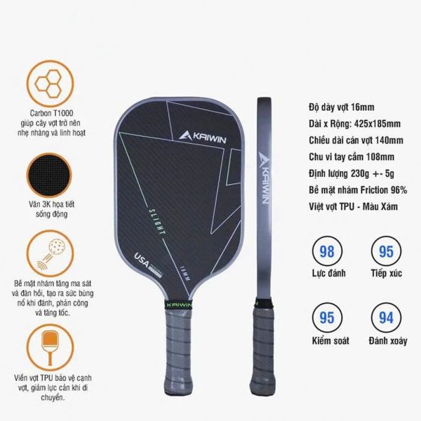 Vợt Pickleball Kaiwin Slight - Đỏ Đen Mạnh Mẽ Và Chuyên Nghiệp - Ảnh 3